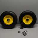 2 Pcs Upgrade 13x5.00-6 Flat Free Lawn Mower Tire and Wheel with 3/4" Chrome Steel Bearings, Zero Turn Mower Front Solid Tire Assembly for Commercial Grade Lawn, Garden Turf, 4.2"-5.2" Centered Hub (Yellow)