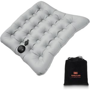 Lumbar Support Pillow, Inflatable Seat Cushion, Lightweight Car Back Cushion, Portable Chair Seat & Back Cushions for Office, Flight, Workplace, Gray Stadium Cushions with TPU