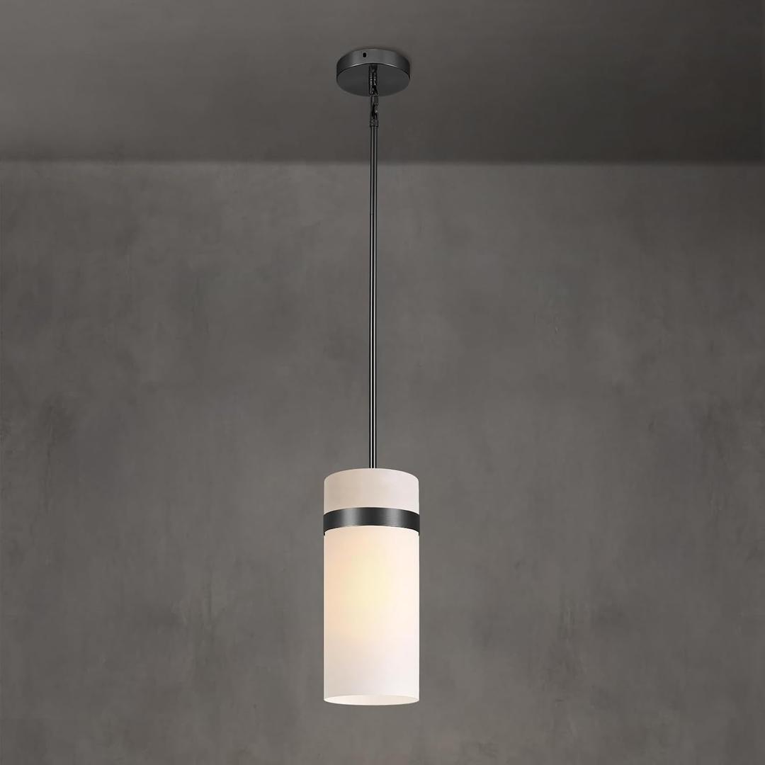 Frosted Glass Pendant Light,Minimalist 6 Inch Modern Hanging Black Island Light Fixture,Ceiling Pendant Lighting for Kitchen Island, Dining Room, Living Room & Entryway