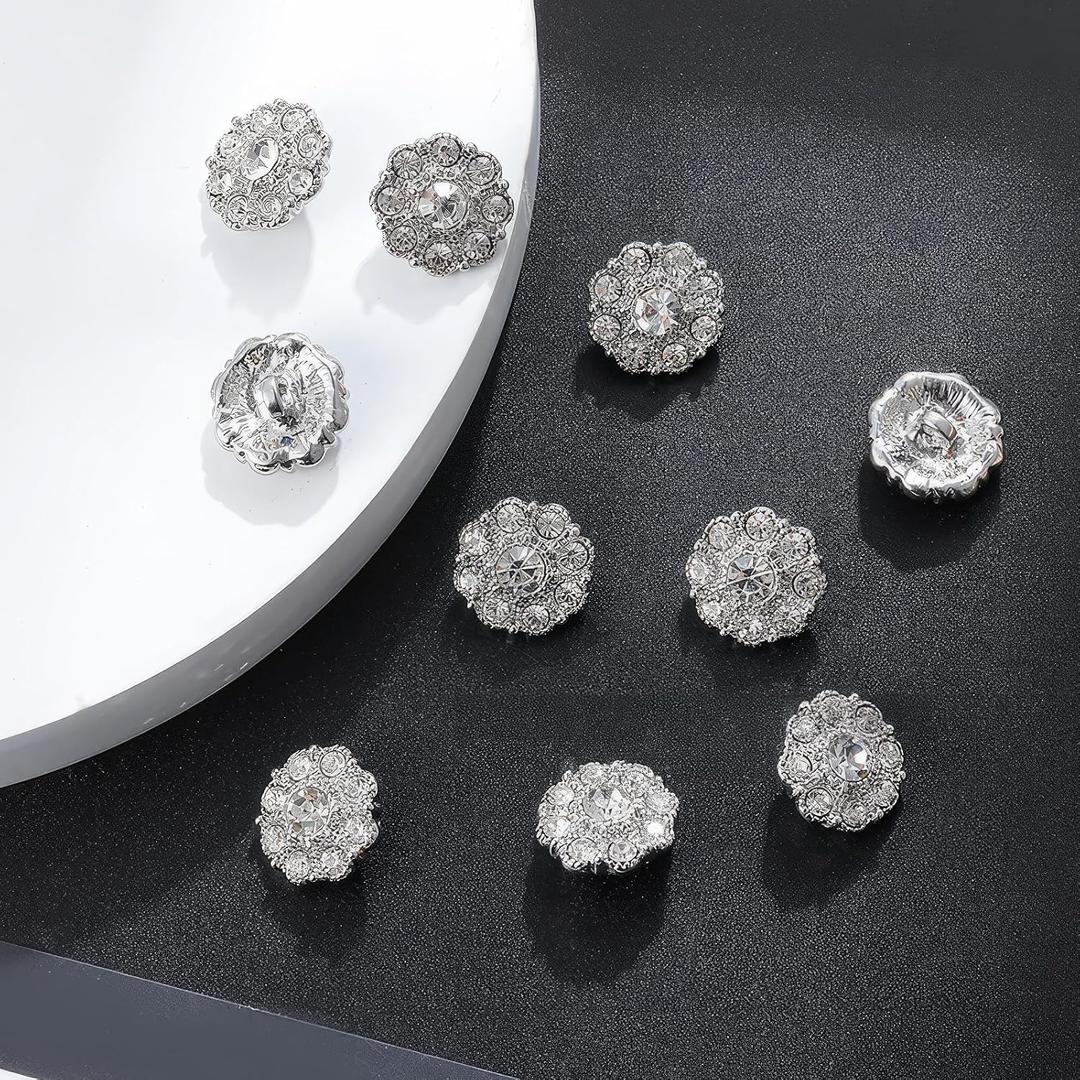 10 Pcs Rhinestone Buttons, Crystal Applique Embellishments in Clothes DIY Jewelry Decoration for Party Crafts Wedding Bouquet Sew, Clear