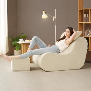 Hansleep Bean Bag Sofa Chair for Adults, HighDensity Foam Design Reading Chair with Ottoman, Lumbar Support for Living Room & Bedroom, Biege