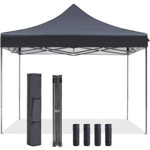 OLIXIS 10x10 Ft Pop Up Canopy Tent, Waterproof Portable Outdoor Shade Canopy with Sand Bags for Beach, Backyard Parties & Events, Charcoal