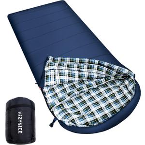 Cold Weather Sleeping Bag 100% Cotton Flannel XXL for Adults Big and Tall,Free Compression Sack (90" x 39" Left Zip, 0F Blue)