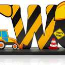 Haooryx Construction Truck Two Letter Sign Wooden Table Centerpiece for Boys, Two Years Old Baby 2nd Birthday Party Decorations, Construction Theme Party Supplies Baby Shower Decor Photo Props