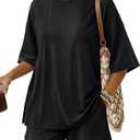 Trendy Queen 2 Piece Summer Set Oversized Top & Loose Fit Shorts with Pockets (Black, S)
