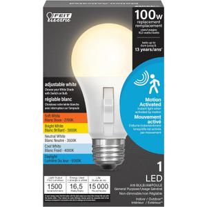 Feit Electric LED Motion Sensor Light Bulb, A21 100W Equivalent, 5CCT, Non-Dimmable, E26 Medium Base, 90 CRI, 1500 Lumens, Adjustable White, 15 Years Lifetime, OM100/5CCTCA/MM/LEDI