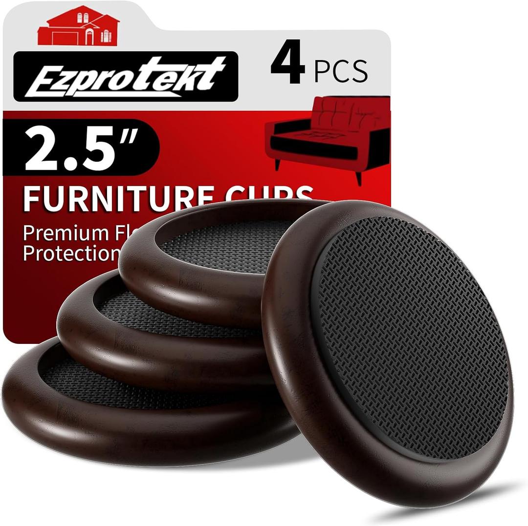 3 x Ezprotekt 2.5 inch Non Slip Round Wood Furniture Pads for Hardwood Floors, 4 Pcs Anti Slip Furniture Coaster for Chair Sofa Bed Couch, Furniture Cups with Anti-Slide EVA Anti-Scratch (Dark Brown)
