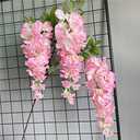 1pc Long Wisteria Artificial Flowers Wall Hanging with Green Leaves for Wedding Room Decor Garland Decoration (Pink)