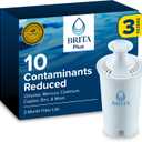 Brita Plus Water Filter, BPA-Free, High-Density Replacement Filter for Pitchers and Dispensers, Reduces 2x Contaminants*, Lasts Two Months or 40 Gallons, Includes 3 Filters