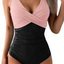 Eomenie Women's One Piece Swimsuits Tummy Control Ruched Push Up Bathing Suit Tie Back Slimming Swimwear,  X- Large