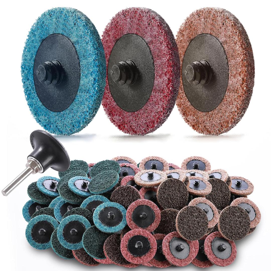Premium Quick Change Surface Conditioning Discs, 2-Inch 3 Grit Nylon Non-Woven Disc, 1/4 Inch Roll Lock Holder for Die Grinder, Surface Striping, Grinding, Polishing, Fast Finishing
