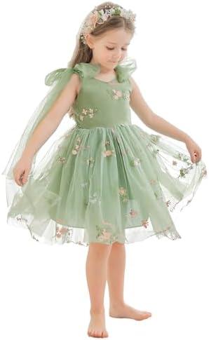 LalaMira Flower Girl Dress Floral Embroidered Toddler Girls Dresses Fairy Tulle Dress for Wedding Birthday Party Photo Shoot Size 10Y