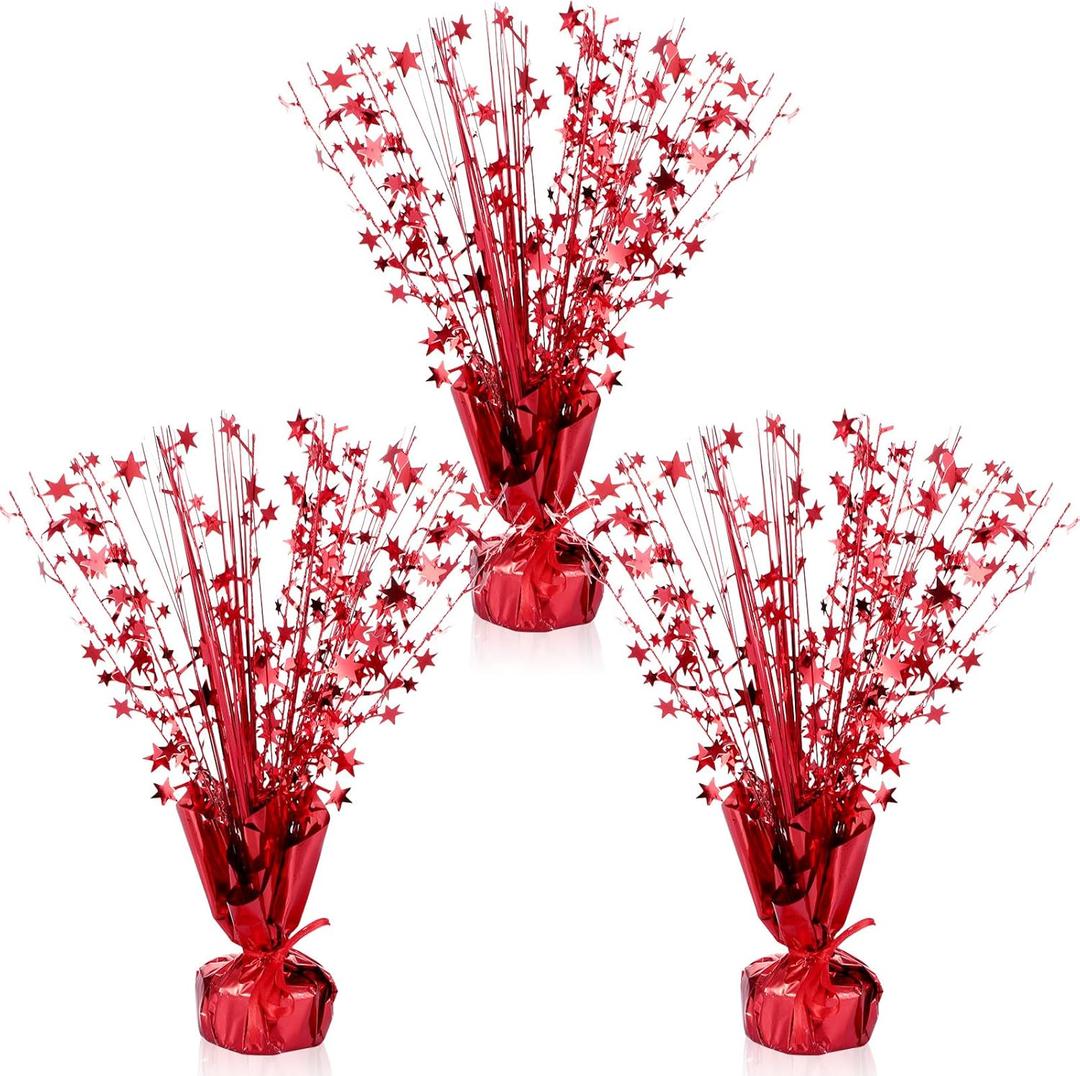 Crowye 3 Pieces Metallic Foil Spray Centerpiece Christmas Party Star Table Decoration Burst Centerpieces Winter Table Decor for Birthday New Year Party Holiday(Red)