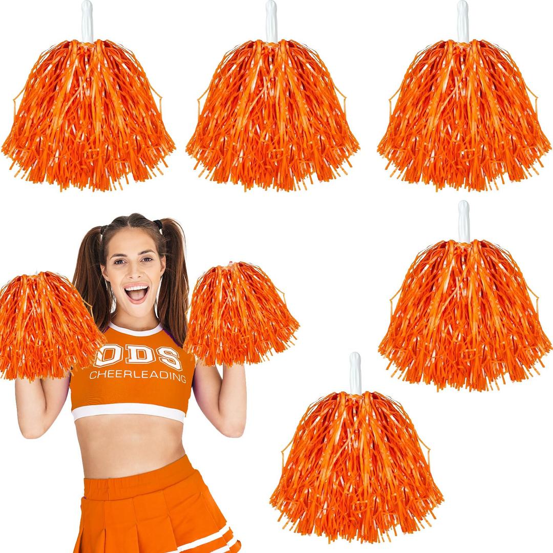 6 Pcs Orange Pom Poms Cheerleading Metallic Foil Orange Cheerleading Pom Poms with Plastic Handles Orange Pom Poms for Cheering in Sports Meet Competition Fields and Other Festive Occasions, 30 Grams
