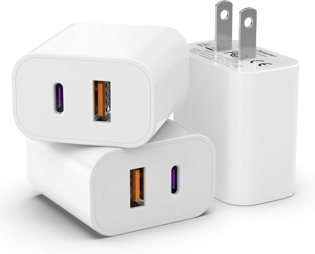 3 Pack i Phone 17 16 15 14 USB C Charger Block, iGENJUN 20W Dual Port QC + PD 3.0 Power Adapter Wall Charger, Double Fast Plug Charging Brick for i Phone 17/17 Pro/16/15/14/X, Samsung Galaxy - White