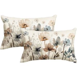 AVOIN colorlife Poppy Flowers Chinoiserie Throw Pillow Covers, 12 x 20 Inch Seasonal Fall Leaves Cushion Case Decoration for Sofa Couch Set of 2