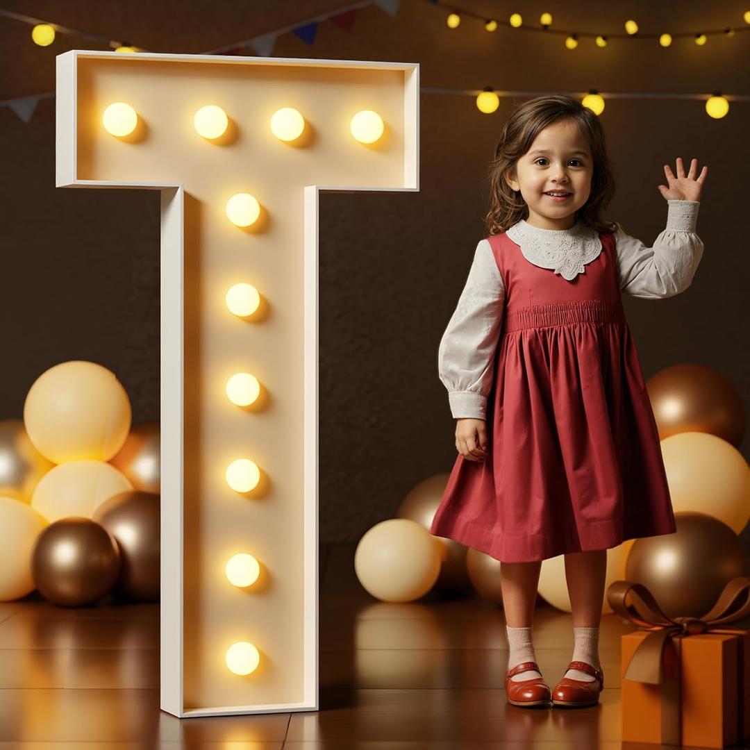 Marquee Letters 4 Feet Tall Large Light Up Letters T Happy Birthday Decorations Marry Me Engagement Party Decor Yellow Light Birthday Decorations Balloon Arch Kit Foam Sign T