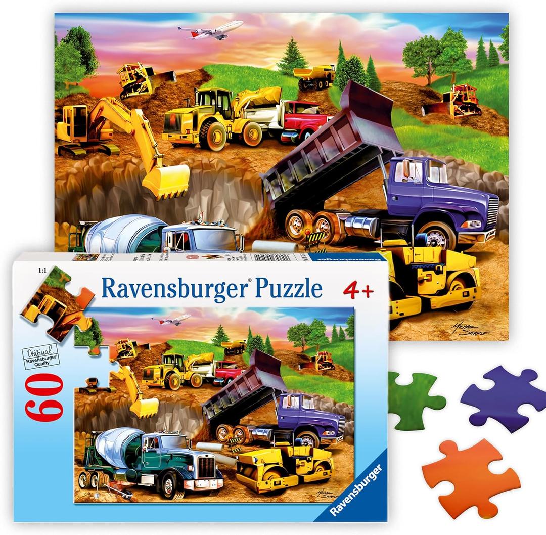 Ravensburger - Construction Crowd - 60 Piece Jigsaw Puzzle - Exciting, Vibrant Colors - Earth Movers, Trucks & More - Larger Pieces - Premium Quality - Ideal Gift - Screen-Free Fun - Children Age 4+