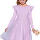 Haloumoning Girls Tutu Dress Ruffle Long Sleeve Fluffy Fall Winter Party Tulle Dress for Kids 5-14Y (Purple)