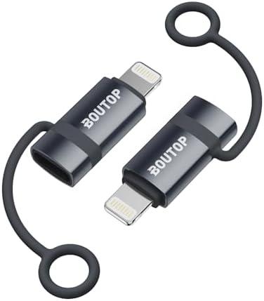 BOUTOP [MFi Certified] 3A 36W USB C to Lightning Adapter, USBC to Lightning Adapter Support Data Sync/PD Fast Charging Compatible with iPhone iPad AirPods, with Anti-Lost Holder - 2 Pack