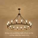 16-Light Wood Wagon Wheel Chandelier Farmhouse Natural, 43.3'' Black Metal Pendant Chandeliers Wooden Rustic Light Fixtures for High Ceiling Living Dining Room Foyer Entryway