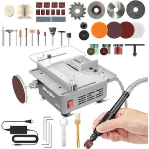 Mini Table Saw, Sinpiode Multi-Functional Desktop Portable Table Saw for Crafts with Adjustable Speed & Angle, All-in-One Cutting, Sanding, Engraving & Drilling Tool for Wood, Acrylic, Plastic, PCB (Grey)