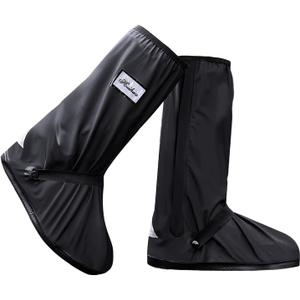 Black Waterproof Rain Boot Shoe Cover with Reflector (1 Pair) (Large)
