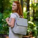 Premium Vegan Leather Diaper Bag Backpack Large Designer Baby Bag, Stylish Diaper Backpack with Stroller & Crossbody Straps & Compartments (Ash Grey)