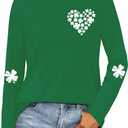 St Patricks Day Shirt for Women Lucky Shamrock T-Shirt Long Sleeve Irish Clover Heart Tee Top (Green, S)