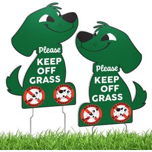 Keep Off Grass Signs for Yard with Stakes, 8 x 12 Inch Green Dog Shaped Double Sided No Dog Poop Signs for Yard, Weather-Resistant Corrugated Plastic Lawn Sign