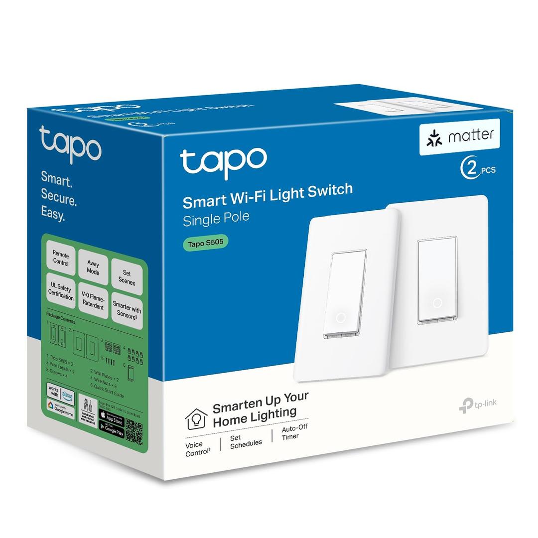 TP-Link Tapo Matter Smart Light Switch: Voice Control w/Siri, Alexa & Google Home | UL Certified | Timer & Schedule | Easy Guided Install | Neutral Wire Required | Single Pole | Tapo S505(2-Pack)