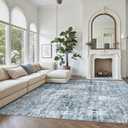 Soalmost Abstract Rug 8x10 Large Living Room Area Rugs Washable Blue/Grey | Modern Non-Slip Carpet for Dining Bedroom, Stain Resistant Foldable Thin Low Pile Floor Mat Under Table Home Office Decor
