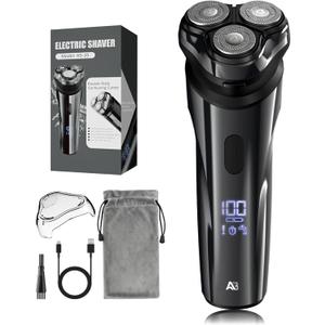Electric Rechargeable Shaver for Men,Wet & Dry Electric Razor, IPX7 Waterproof Rotary Shaver for Men,4D Floating Head, LED Display,Type-C, Travel-Friendly, Silver