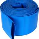 Flat 5" wide and fits 3" diameter water pipes, 34.5 feet (10.5 m) long, Heavy Duty PVC Discharge Hose Reinforced Pool Backwash Hose, Weather Resistant Flat Drainage Hose for Water Transferring (Blue)