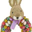 National Tree Company 24 in Artificial Easter Wreath Decorated with Colorful Wood Curl Flower Blooms, Pastel Eggs, Ribbon, Bunny Head, Indoor or Covered Outdoor Easter Decoration, Front Door Wreath