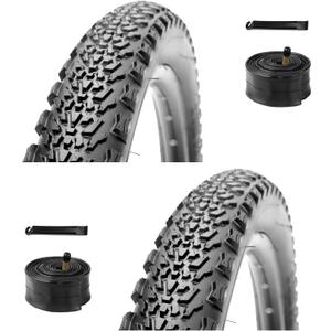 WHEELO Mountain Bike Tires Set: 2-Pack 26/27.5/29x2.1 Inch Folding Replacement Bicycle Tires and Pair Inch Schrader Valve Inner Tubes with Tire Levers for Off-Road Cycling