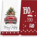 Christmas Decorative Kitchen Towels Set of 2, Merry Christmas Ho Ho Ho, Dish Towels, Christmas Ornaments, Hand Towels, 16x24 Inches, for Family, Friends, etc.(020)