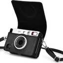 Rieibi Mini EVO Case - Vintage PU Leather Protective Bag for Fuji Instax Mini EVO Instant Camera - Removable Case with Adjustable Shoulder Strap Battery Charging Port - Black