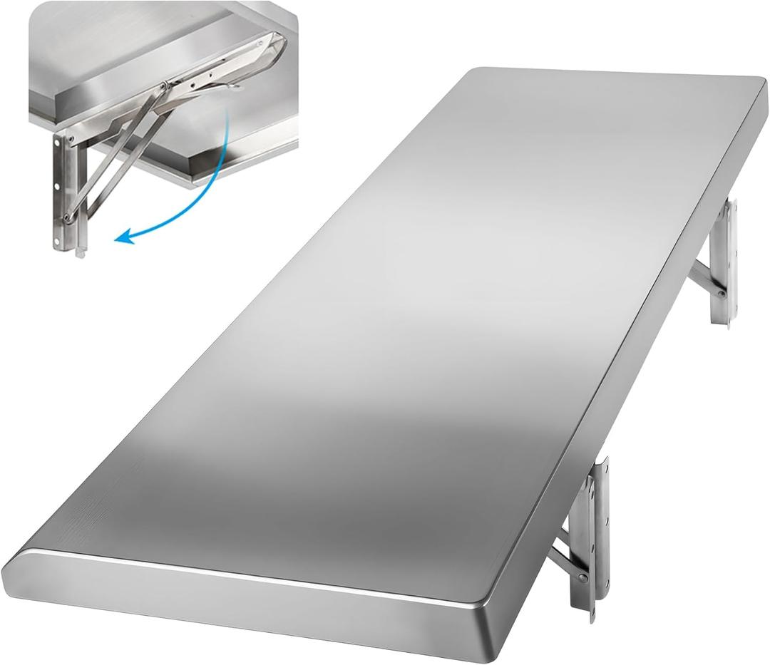 Folding Concession Shelf 24" x 12", Stainless Steel Drop Down Folding Serving Food Shelf for Concession Windows
