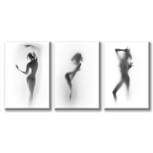 DJSYLIFE Bathroom Wall Art Decor Canvas Print Black and White Hazy Silhouette Painting 3 Pieces Modern Abstract Picture Poster Artwork for Home Decoration Stretched Framed Ready to Hang 16x24 x3