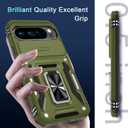 DEERLAMN Case for Google Pixel 10 Pro XL with Slide Camera Cover+Screen Protector(1 Pack), Rotated Ring Kickstand Military Grade Shockproof Protective Cover-Olive Green