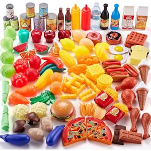 Shimfun 143 Piece Play Food for Kids Kitchen - Toy Assortment - Pretend Food for Toddler - Bonus Water Bottle + Deluxe Color Box Packaging + Storage Bag
