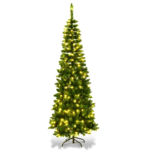 7.5ft Pre-Lit Hinged Pencil Christmas Tree 350 White Lights
