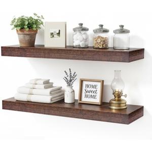 Floating Shelves for Wall,Wall Shelves for Decor Storage,Display Shelving 24 inch Set of 2,Wall Mounted Wood Shelf for Bedroom,Living Room,Bathroom,Kitchen,Brown (2pcs,Brown) (7.8"D x 24"W x 1.73"H)