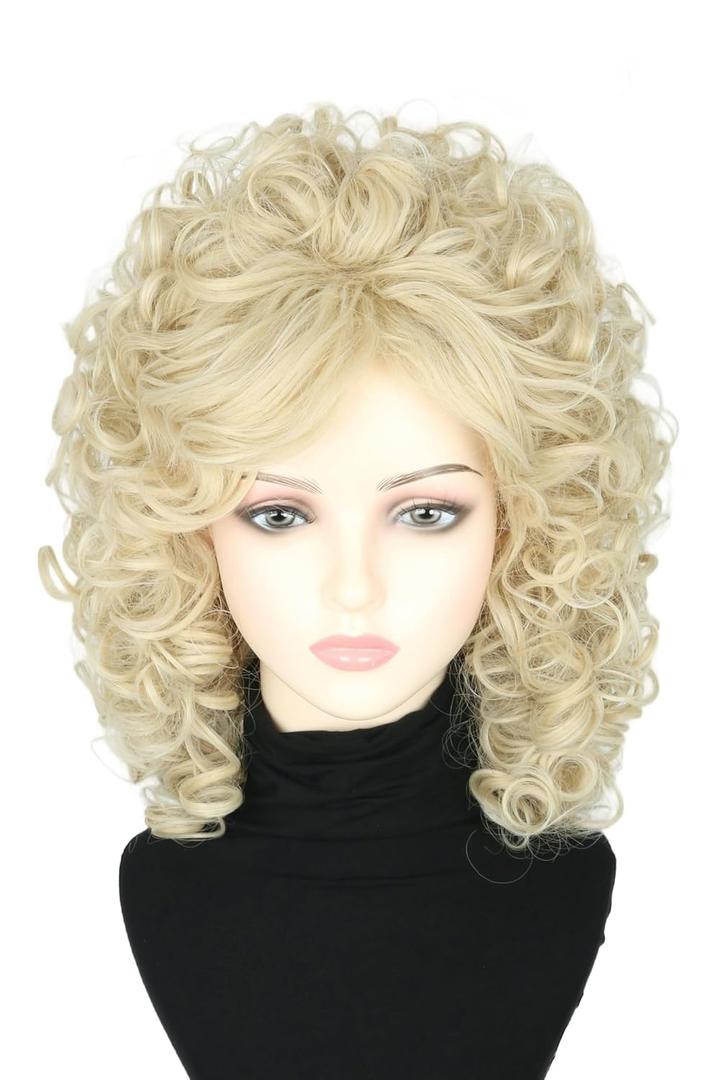 Women's Wigs 70s 80s Singer Wigs Short Curly Blonde Beehive Wigs for Women Halloween Costume Wigs