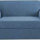 H.VERSAILTEX 2 Piece Loveseat Slipcovers 2 Cushions Loveseat Cover Furniture Cover/Protector with Elastic Bottom, Spandex Jacquard High Stretch Stylish Suit for T Cushion/Box Cushion- Dusty Blue