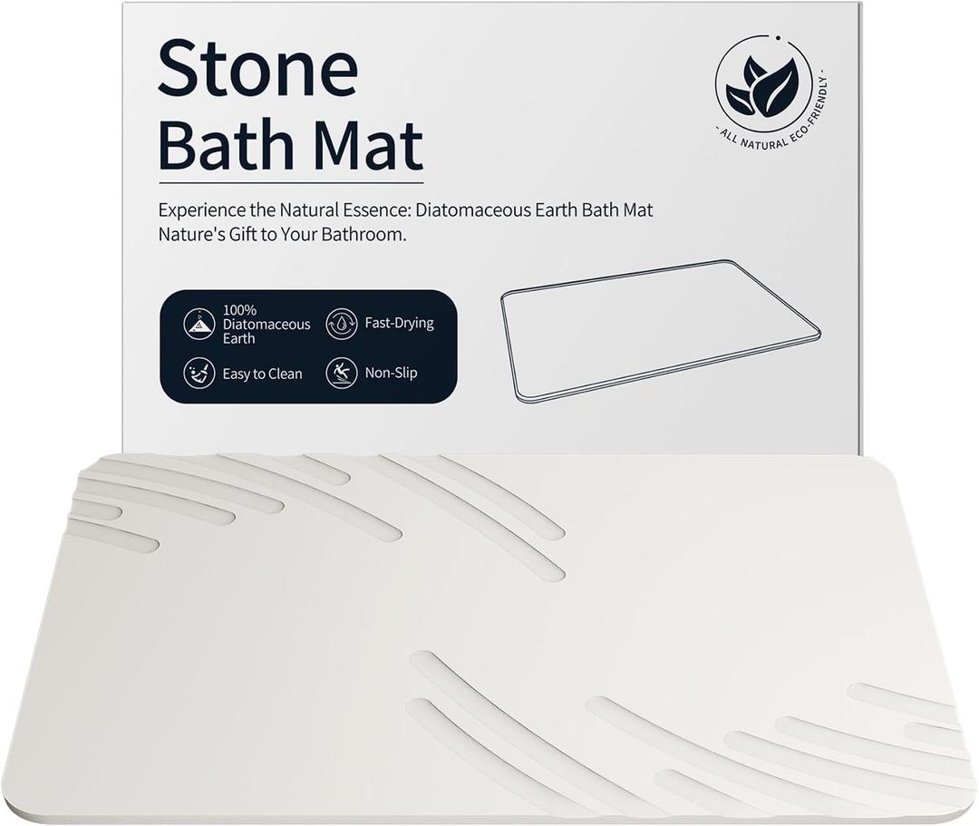ZIKIBL Stone Bath Mat Diatomaceous Earth Shower Mat Super Absorbent Non-Slip Diatomite Stone Bath Mats for Bathroom Floor Quick-Drying Natural Easy to Clean24 * 16''