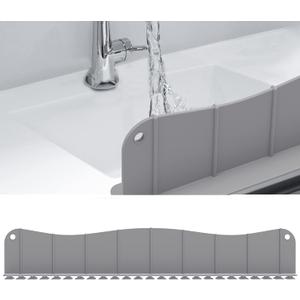 Silicone Sink Splash Guard Water Splash Guard for Kitchen Strong Suction Sink Splash Guard Behind Faucet Kitchen Island Sink Backsplash Guard (19.7L x 2.4W x 5H inches) - Wavy Gray