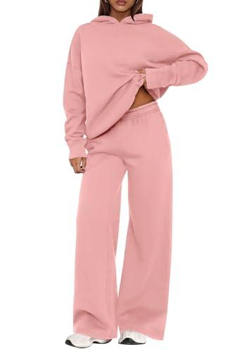 PRETTYGARDEN Womens Sweatsuits 2 Piece Set 2026 Casual Winter Long Sleeve Hoodie Loose Wide Leg Sweatpants Fall Tracksuit (Pink,Large)