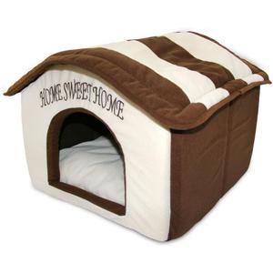 Best Pet Supplies Dog House Bed Crate Mat Tent Indoor Round Soft Plush for Small, Medium, and Large Breeds - Beige w/Brown Stripes, 16 x 16 x 14"